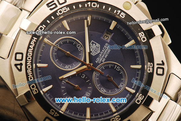 Tag Heuer Aquaracer Chronograph Miyota Quartz Movement with Blue Dial and Silver Stick Markers - Click Image to Close